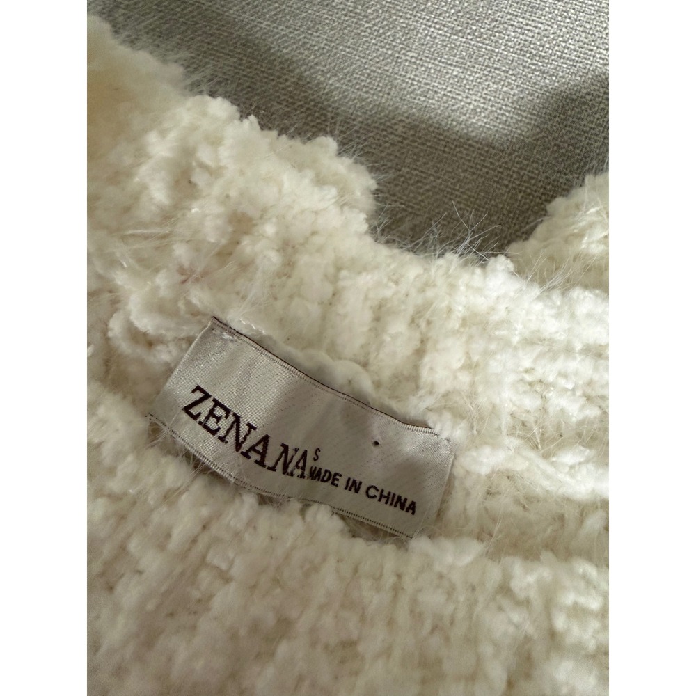 Zenana Women Ivory Popcorn Knit Sweater Crew Neck Long Sleeve Pullover cozy - Picture 5 of 6
